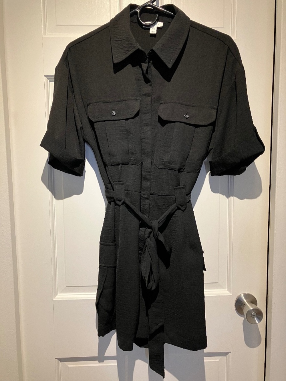 Topshop Black Short-Sleeve Tie-Waist Utility Romper